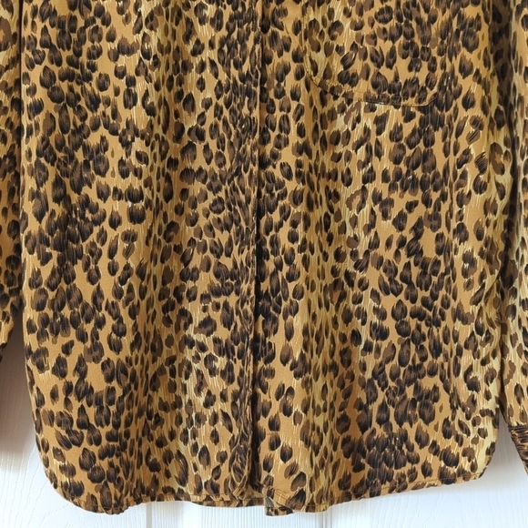 Liz Wear 90's Vintage Leopard Print Long Sleeve Button Down Shirt Brown Black M - Picture 8 of 12